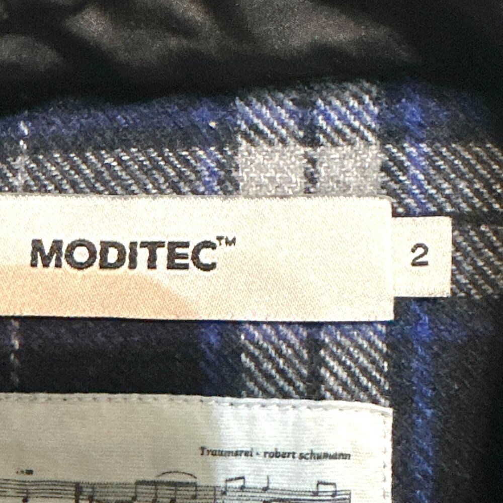 MODITEC Shirt Women Size 2 Navy Blue Gray Plaid Long Sleeve Button-Up Flannel - Picture 7 of 12